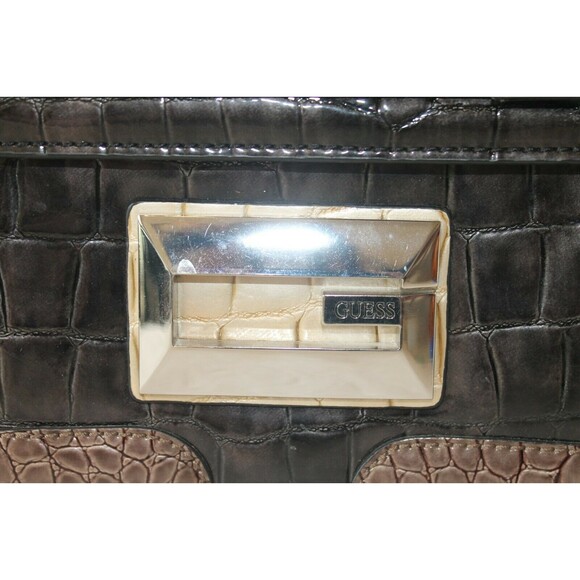 GUESS Purse Brown Crocodile Aligator Design Patent Leather Handbag - Picture 4 of 9